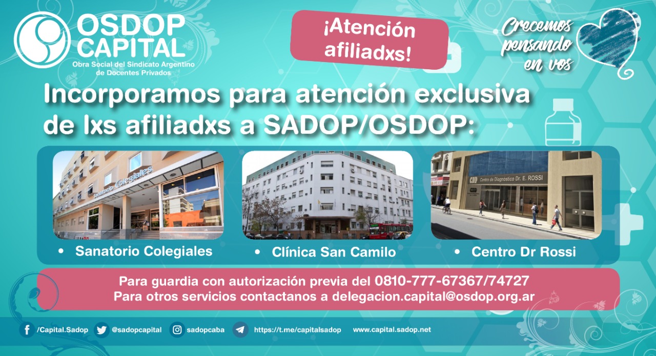 En este momento estás viendo Atención exclusiva de lxs afiliadxs SADOP/OSDOP